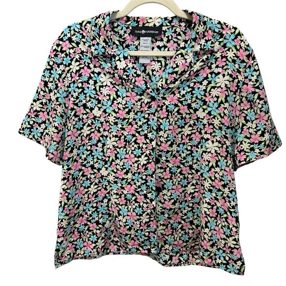 Sag Harbor Tops - Sag Harbor Women Pastel Floral Short‎ Sleeve Button-Up Shirt Size 12